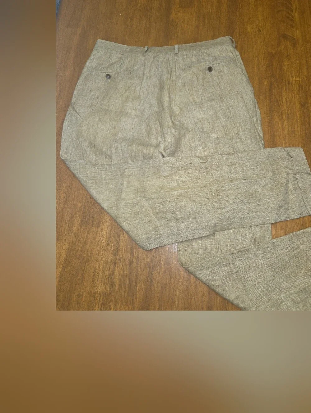 IKE Behar Beige Linen Men’s Pants With Cuff 100% Linen Slub Vintage 36x32